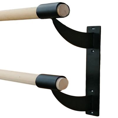 Athletic Bar Double Ballet Brackets (Pair) Fixed Height Wall Mount Ballet Barre 2 Brackets Included for 1.5" to 1.67" Diameter for Wooden Ballet Barre Dowels (Black)