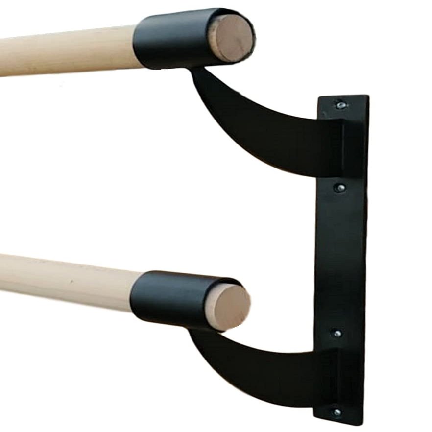 Athletic Bar Double Ballet Brackets (Pair) Fixed Height Wall Mount Ballet Barre 2 Brackets Included for 1.5" to 1.67" Diameter for Wooden Ballet Barre Dowels (Black)