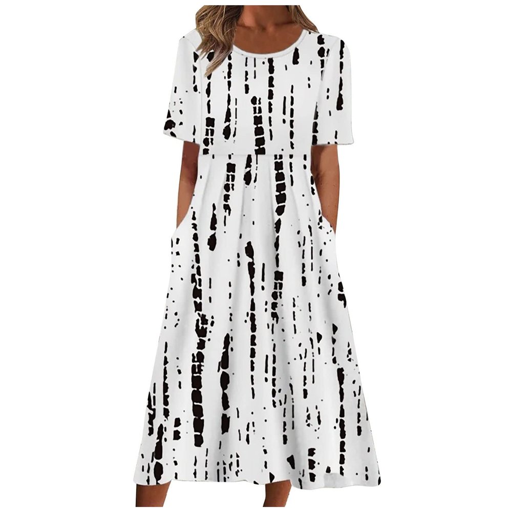 Maxi Dress For Women Plus Size, Dupes Dress Dress For Women Plus Size Cute Dresses Sexy Women's Summer Casual Fashion Printed Short Sleeve 2022 O-Neck Pocket Dress Pink Ruffle Dress(Black,Large)