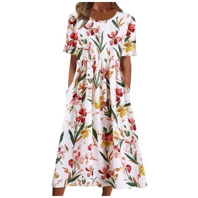 Wedding Guest Dress,Long Dresses For Women Formal Blue Dress Short Sleeve Womens Sequin Cocktail Women's Summer Casual Fashion Printed Short Sleeve 2022 O-Neck Pocket Dress Black (Dark Green,XX-Large)
