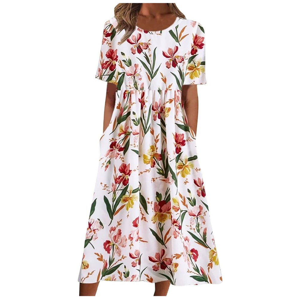 Wedding Guest Dress,Long Dresses For Women Formal Blue Dress Short Sleeve Womens Sequin Cocktail Women's Summer Casual Fashion Printed Short Sleeve 2022 O-Neck Pocket Dress Black (Dark Green,XX-Large)