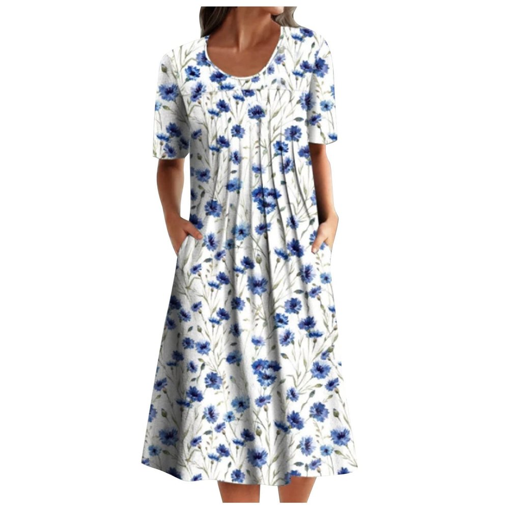 Dresses For Women 2023 Wedding Guest,Dress Plus Size Evening Dresses For Women Elegant Denim Dress Women's Summer Casual Fashion O-Neck Short Sleeve Print Pullover Loose Dress (Sky Blue,XX-Large)