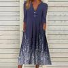 NOKMOPO Wedding Guest Dress,Bodycon Dresses for Women Dress Short V Neck Sweater Women's Summer Casual Fashion V-Neck Mid-Sleeve Print Button Loose Dress Vintage Blue Dress(Navy,Large) view 2