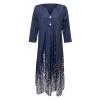 NOKMOPO Wedding Guest Dress,Bodycon Dresses for Women Dress Short V Neck Sweater Women's Summer Casual Fashion V-Neck Mid-Sleeve Print Button Loose Dress Vintage Blue Dress(Navy,Large) view 3