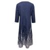 NOKMOPO Wedding Guest Dress,Bodycon Dresses for Women Dress Short V Neck Sweater Women's Summer Casual Fashion V-Neck Mid-Sleeve Print Button Loose Dress Vintage Blue Dress(Navy,Large) view 4