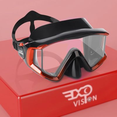 Adult Pano 3 Window Scuba Diving Mask, Tempered Glass Snorkel Mask Anti-Fog Swim Mask No Leakage Swim Goggles with Nose Cover Snorkeling Gear for Snorkeling, Freediving, Swimming (Gradient Orange)