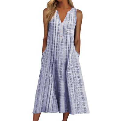 Sequin Dress for Women,Cute Dresses for Women Plaid Dresses for Women Summer Dress Beach Women Casual Summer Stripe Button V Neck Sleeveless Pocket Holiday Dress Floral Sundress (Blue,Large)