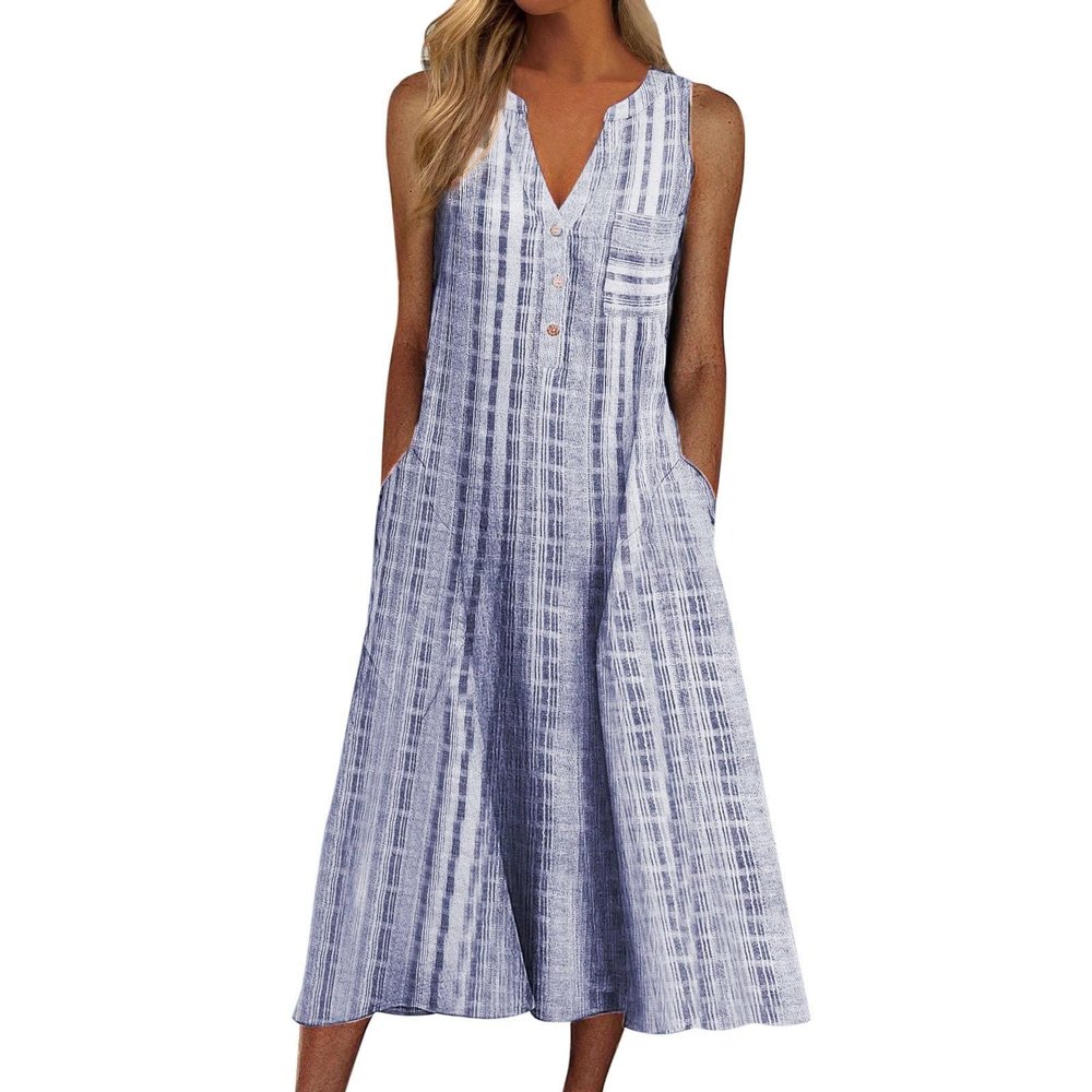 Sequin Dress for Women,Cute Dresses for Women Plaid Dresses for Women Summer Dress Beach Women Casual Summer Stripe Button V Neck Sleeveless Pocket Holiday Dress Floral Sundress (Blue,Large)