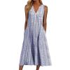 Sequin Dress for Women,Cute Dresses for Women Plaid Dresses for Women Summer Dress Beach Women Casual Summer Stripe Button V Neck Sleeveless Pocket Holiday Dress Floral Sundress (Blue,Large) view 1