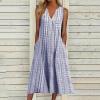 Sequin Dress for Women,Cute Dresses for Women Plaid Dresses for Women Summer Dress Beach Women Casual Summer Stripe Button V Neck Sleeveless Pocket Holiday Dress Floral Sundress (Blue,Large) view 2