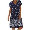 Wedding Guest Dress,Sparkly Dresses for Women White Short Dress Sleeve Shirts for Women Fashion Women Casual Loose Dot Floral Print Patchwork V-Neck Short Sleeves Dress Black (Dark Blue,Small) view 1