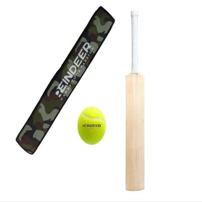 REINDEER Kashmir Willow Cricket Plain Bat Single Blade with Bat Cover & Tennis Ball