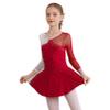 FEESHOW Kids Girls Long Sleeve Figure Ice Skating Dress Ballerina Shiny Diamond Ballet Dance Leotards Costume Burgundy 14 Years view 2