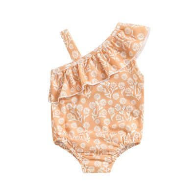 Lamuusaa Infant Baby Girl Swimsuit Sleeveless Off Shoulder Ruffle Swimwear One Piece Bikini Bathing Suit Orange