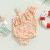 Lamuusaa Infant Baby Girl Swimsuit Sleeveless Off Shoulder Ruffle Swimwear One Piece Bikini Bathing Suit Orange view 2