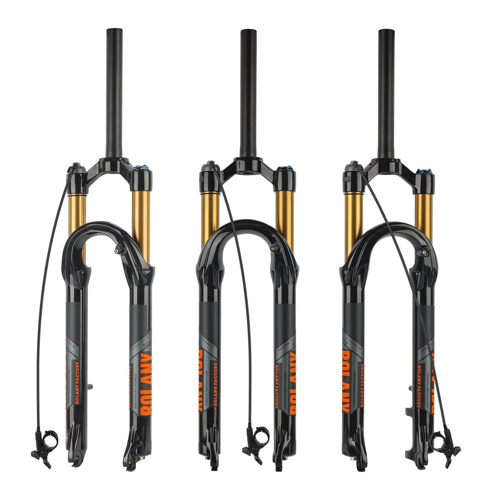 BOLANY 26/27.5/29inch Bike Suspension Fork 120mm Travel 28.6mm (1-1/8inch)*220mm Thread-Less Straight Steerer 9mm QR*100mm Spacing Disc Brake Version MTB Air Forks