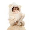 Winter Faux Fur Hood Hat Scarf and Gloves for Kids, 3 in 1 Lamb Wool Hooded Scarf for Girls and Boys 1-7 Years Old view 1