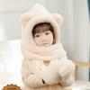 Winter Faux Fur Hood Hat Scarf and Gloves for Kids, 3 in 1 Lamb Wool Hooded Scarf for Girls and Boys 1-7 Years Old view 4