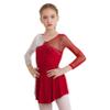 FEESHOW Kids Girls Long Sleeve Figure Ice Skating Dress Ballerina Shiny Diamond Ballet Dance Leotards Costume Burgundy 8 Years view 4