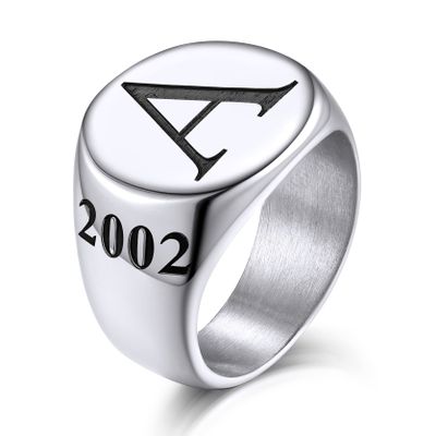 KeyStyle Stainless Steel Custom Signet Rings for Men, Personalized Classical Thumb Ring Simple Pinky Biker Ring For Rapper, Size 11