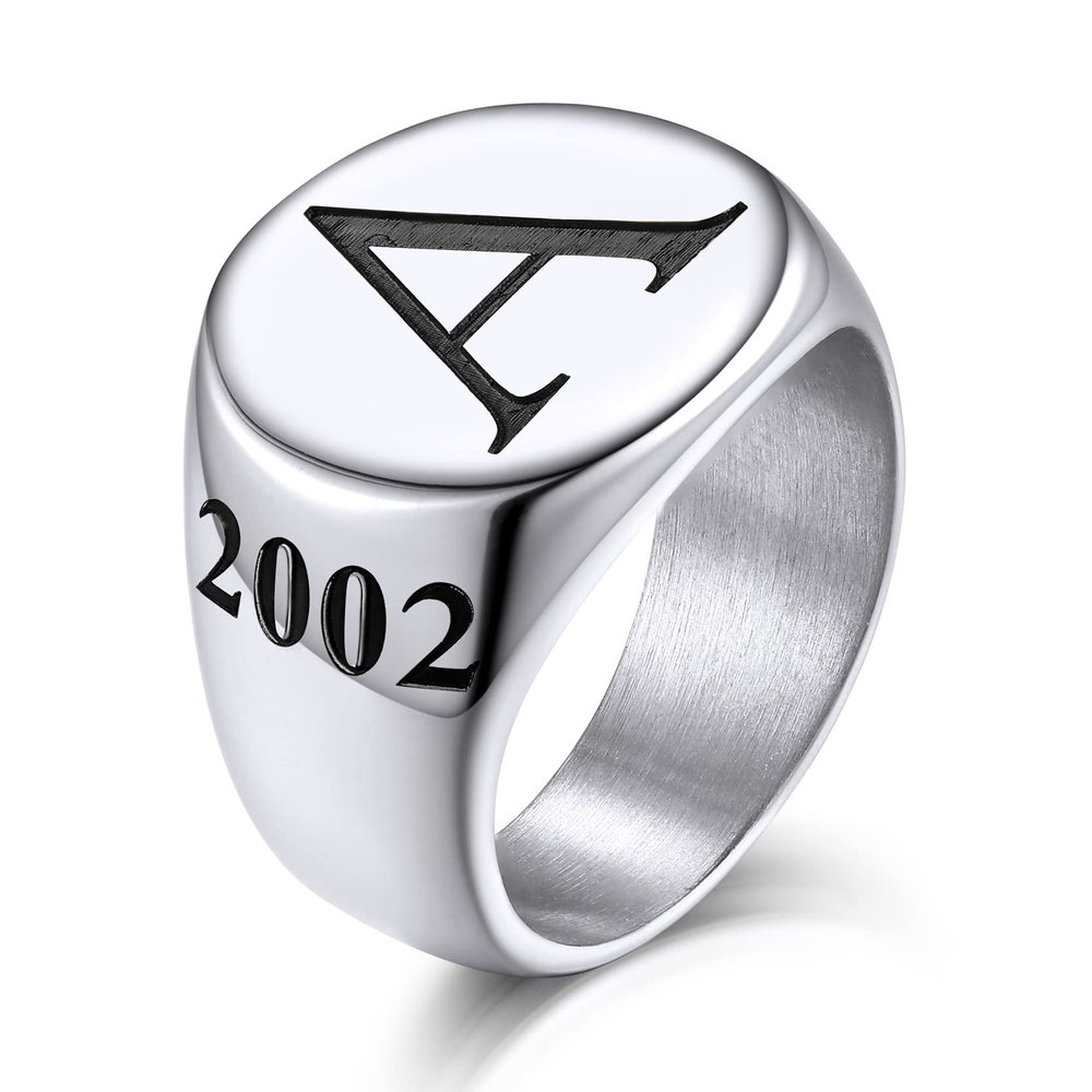 KeyStyle Stainless Steel Custom Signet Rings for Men, Personalized Classical Thumb Ring Simple Pinky Biker Ring For Rapper, Size 11