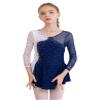 Loloda Girls Long Sleeve Ballet Dance Figure Ice Skating Dress Kids Glitter Leotards with Skirted Performance Costume Navy Blue 14 Years view 1