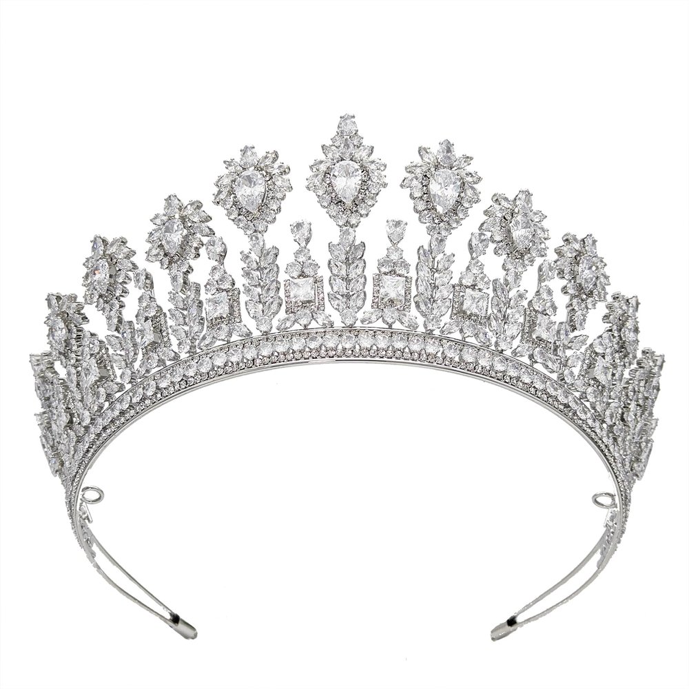 Cubic Zirconia Tiara Silver Wedding Pageant Prom Quinceanera Crown