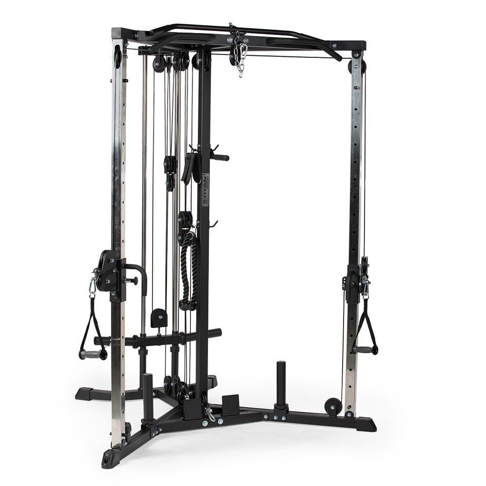 Titan Fitness Plate-Loaded Functional Trainer, Cable Crossover Machine with 660 LB Capacity, Smooth Fiberglass-Reinforced Cables, Multi-Grip Pull-Up Bar, LAT Bar, Low Row, Dual Stirrups