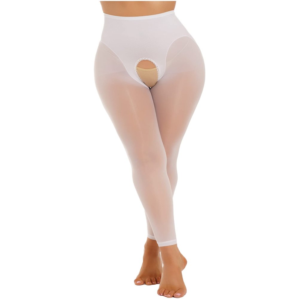 YiZYiF Women's Shimmery Oil 30 Denier Semi Opaque Tights Footless Pantyhose Sheer Stockings Type A White One Size