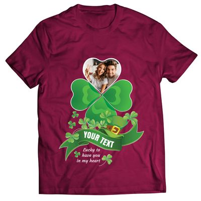 lepni.me Personalized St Patricks Day T-Shirt Custom Saint Paddys Gift Shamrock Photo Patty Present for Irish Friends Family (L Burgundy Multi Color)