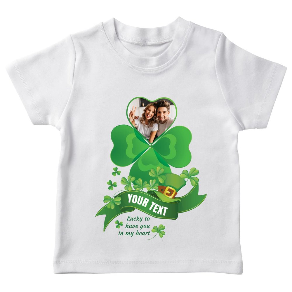 lepni.me Personalized St Patricks Day T-Shirt Custom Saint Paddys Gift Shamrock Photo Patty Present for Irish Friends Family (12-13 Years White Multi Color)