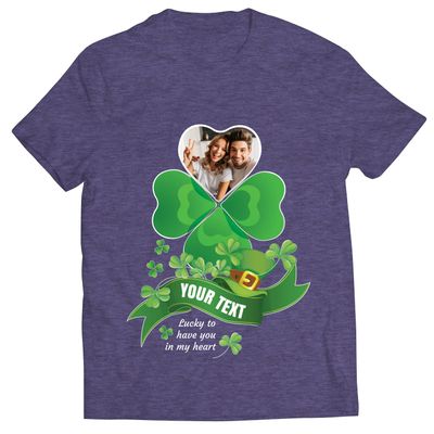 lepni.me Personalized St Patricks Day T-Shirt Custom Saint Paddys Gift Shamrock Photo Patty Present for Irish Friends Family (XL Heather Grey Multi Color)
