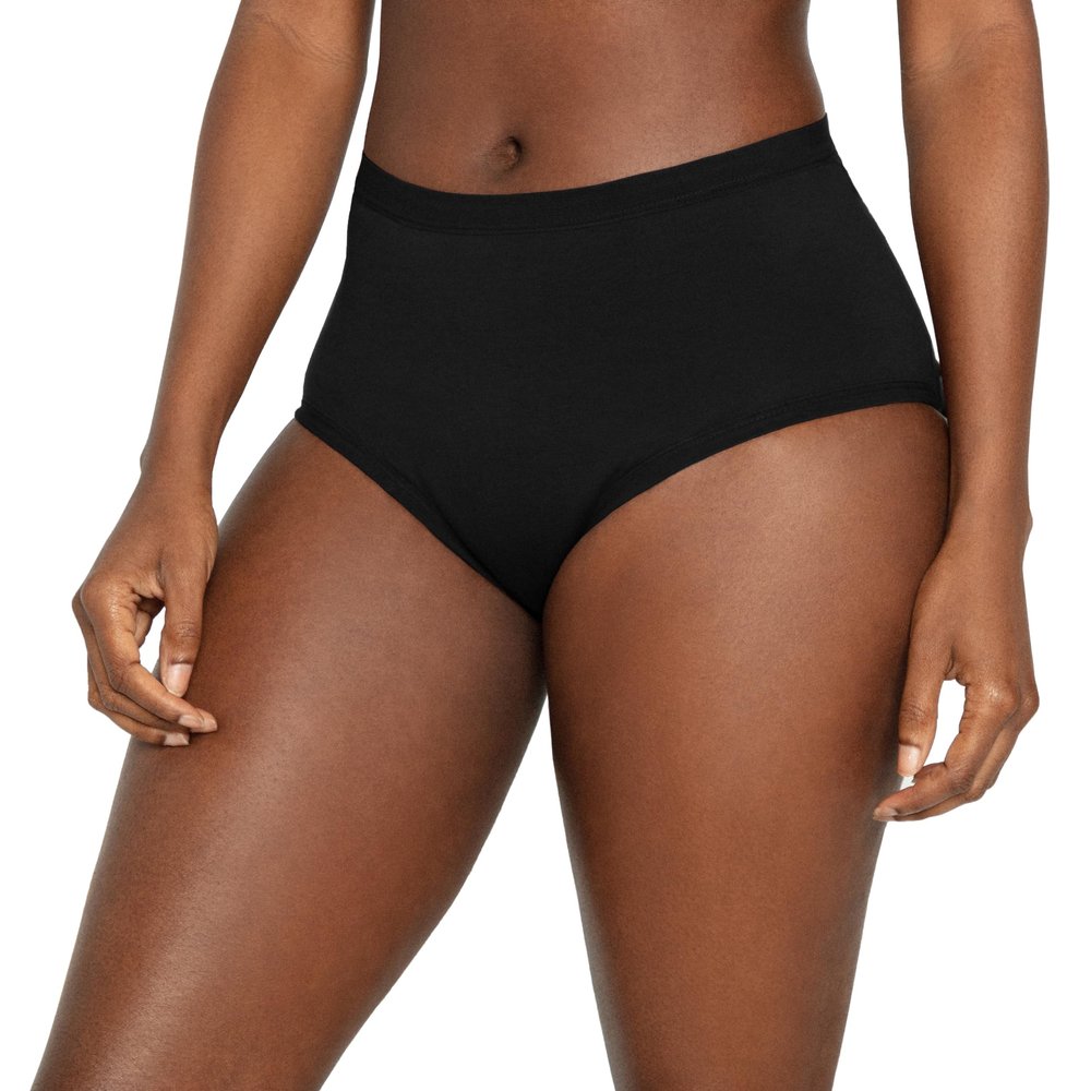 The Period Company High Waist Absorbent Period Underwear for Women Medium Flow Reusable, Super-Absorbent, Leak Resistant Period Panties Ultra Soft Microfiber with Organic Cotton Gusset Black, S