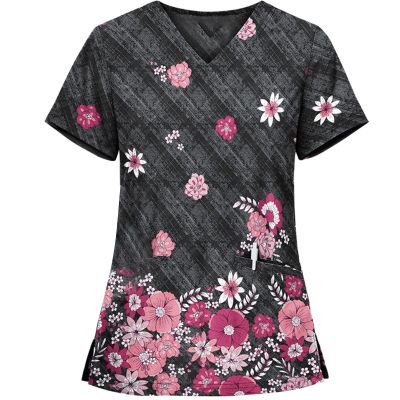 2025 Summer New Cartoon Printed Nursing Scrubs Shirts for Women Frenchie Plus Size Womens Scrub 4x-5x Stretch Cute Prints Scrub Tops with Designs