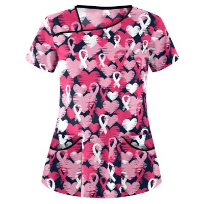2025 Summer New Cartoon Printed Nursing Scrubs Shirts for Women Frenchie Plus Size Womens Scrub 4x-5x Stretch Cute Prints Scrub Tops with Designs