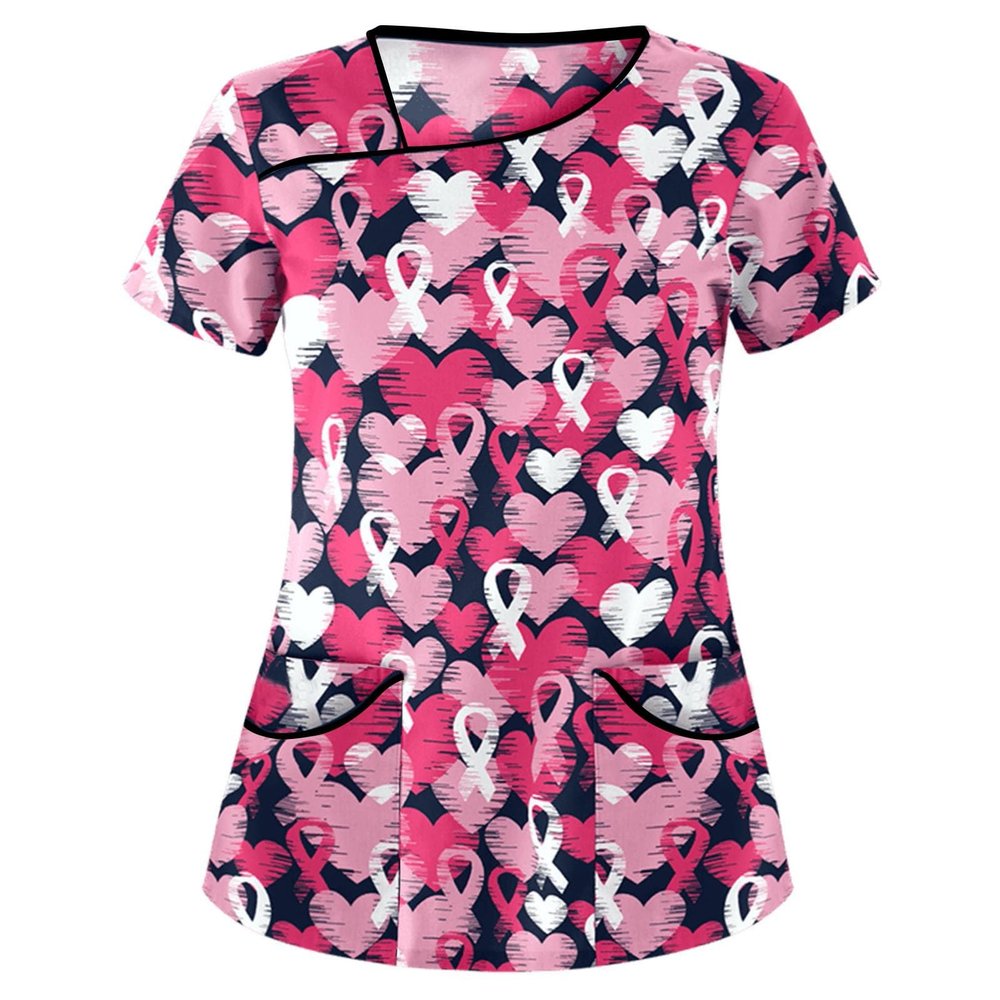 2025 Summer New Cartoon Printed Nursing Scrubs Shirts for Women Frenchie Plus Size Womens Scrub 4x-5x Stretch Cute Prints Scrub Tops with Designs
