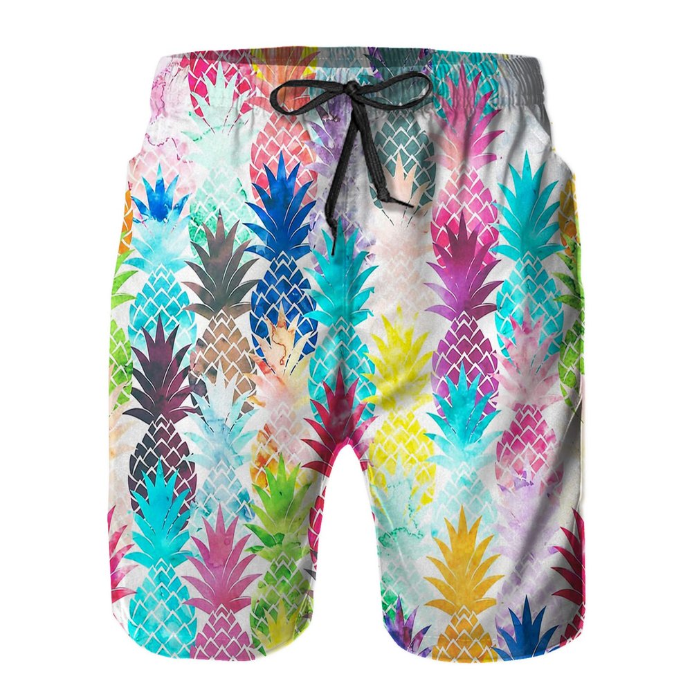 Amextrian Mens Quick Dry Swim Trunks with Mesh Lining,Colourful Pineapple,Summer Surf Long Beach Pants Board Shorts Bathing Suits XL