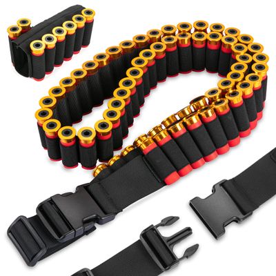 Punctsal 12/20 Gauge 60 Rounds Shotgun Bandolier Strap, Adjustable Shotshell Shoulder Carrier Holder Belt for Hunting (60 + 8 Round)