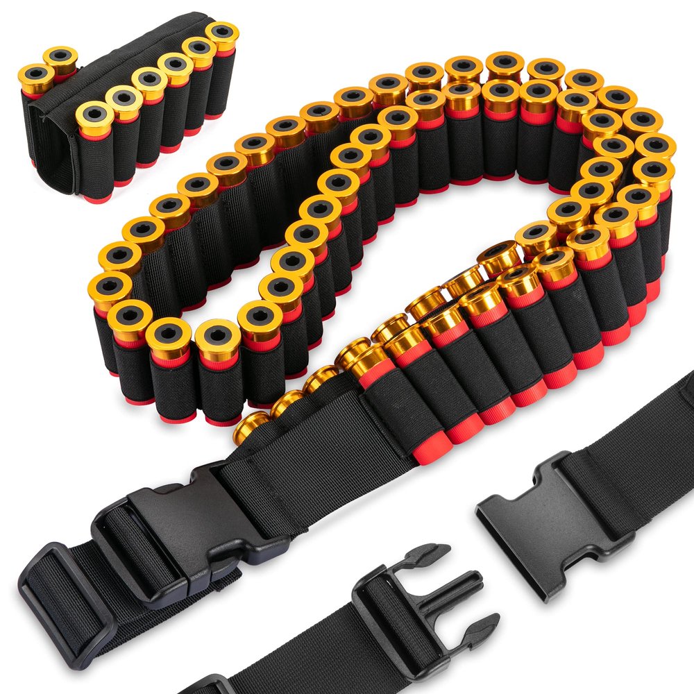 Punctsal 12/20 Gauge 60 Rounds Shotgun Bandolier Strap, Adjustable Shotshell Shoulder Carrier Holder Belt for Hunting (60 + 8 Round)