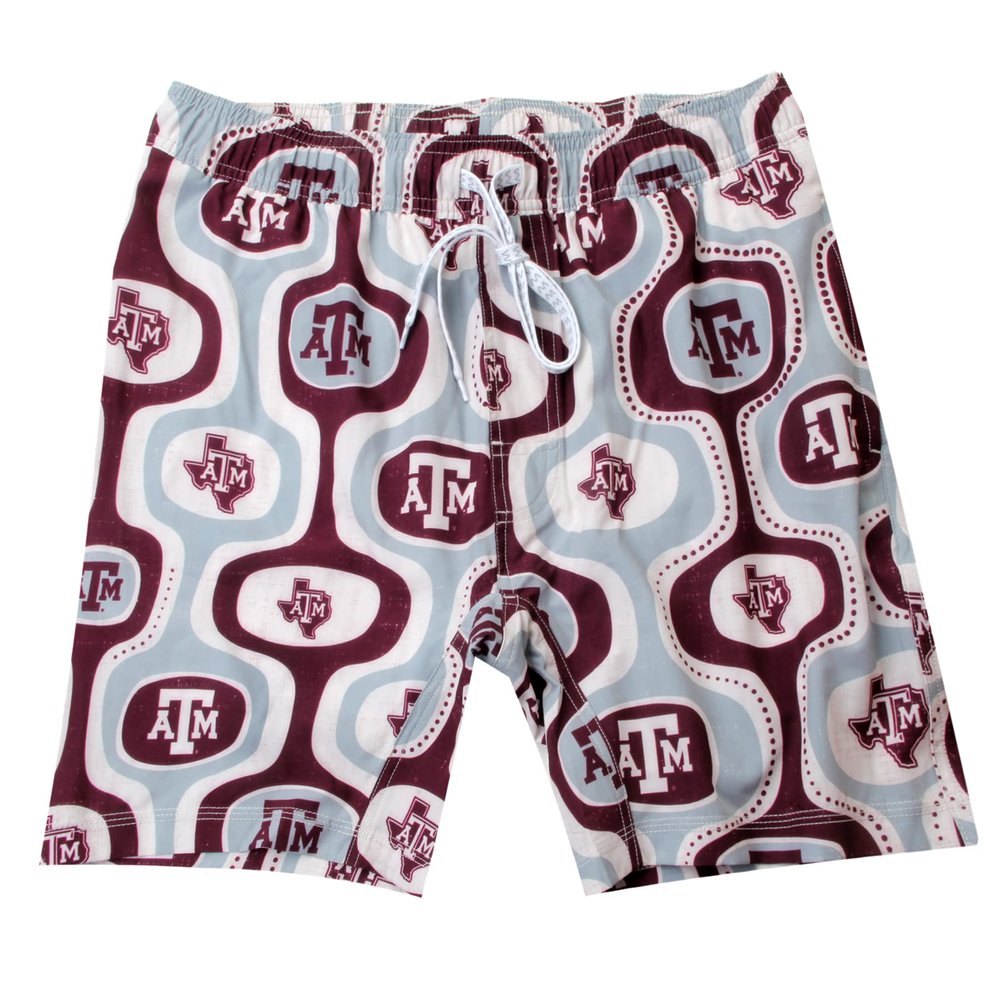 Wes and Willy Mens College Sports Fan Cabana Boy Retro Tech Swim Shorts (Tex A&M, XXX-Large) Maroon