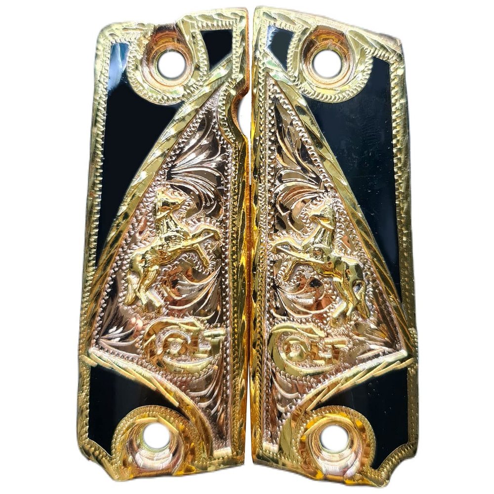 Grips for Colt 1911 Colt Horse Model with 24K Gold Plated and Black Resin Includes Screws