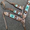 Showman Headstall & Breast Collar Set with Teal Wool Southwest Blanket Inlay view 2