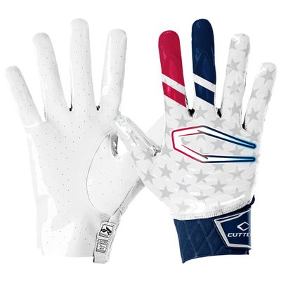 Cutters Limited Edition Football Gloves - Rev Pro 5.0 - Ultra Grip No Slip Wide Receiver (1 Pair) (Stars & Stripes, Large)