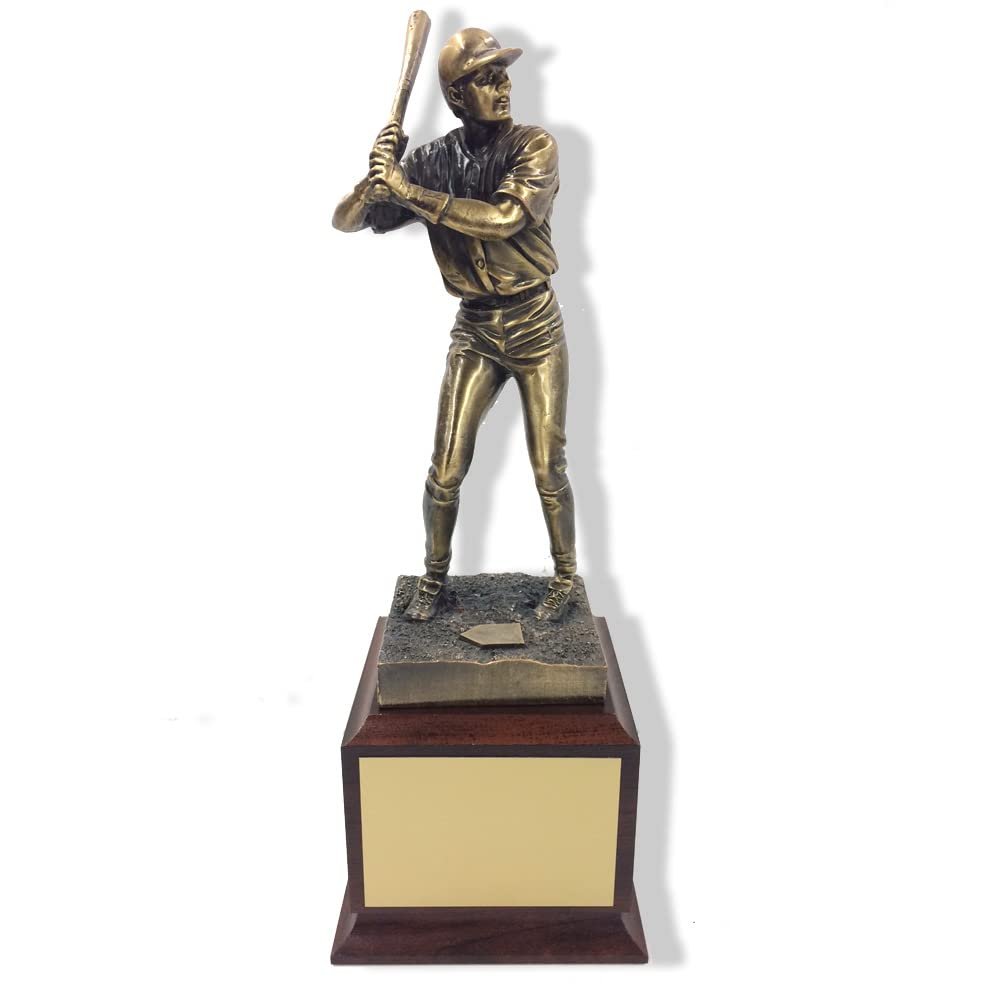 SHOP AWARDS AND GIFTS Baseball Player Figurine Trophy with Custom Plate, Sports Engravable Customizable Award, Personalized, 12 1/2 Inch, Brass
