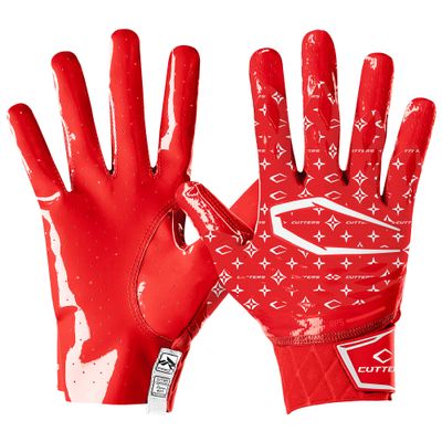 Cutters Limited Edition Football Gloves - Rev Pro 5.0 - Ultra Grip No Slip Wide Receiver (1 Pair) (LUX Red/White, Medium)