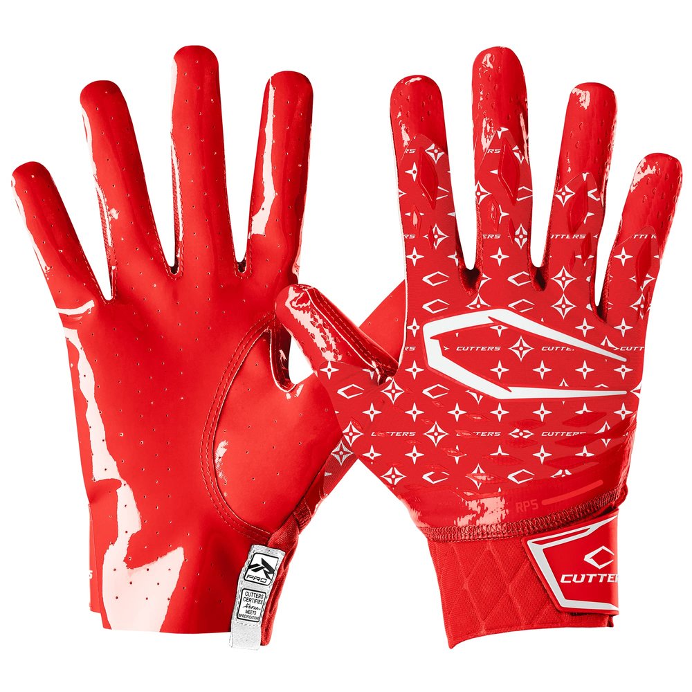 Cutters Limited Edition Football Gloves - Rev Pro 5.0 - Ultra Grip No Slip Wide Receiver (1 Pair) (LUX Red/White, Medium)