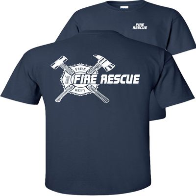 FAIR GAME Fire Rescue T-Shirt Firefighter-Maltese Cross-Navy-M