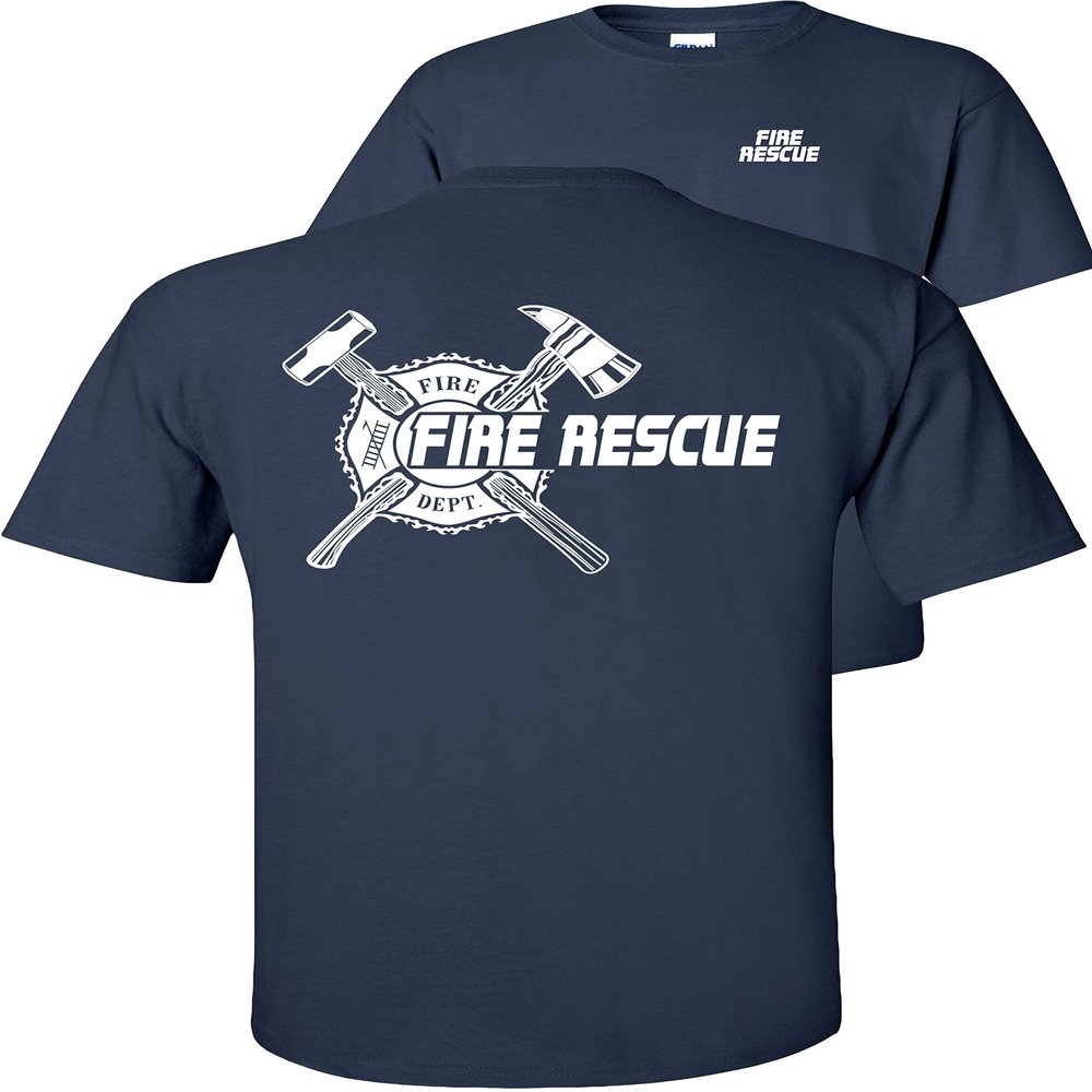 FAIR GAME Fire Rescue T-Shirt Firefighter-Maltese Cross-Navy-M