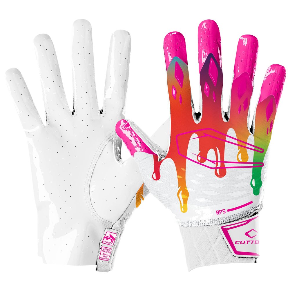 Cutters Limited Edition Football Gloves - Rev Pro 5.0 - Ultra Grip No Slip Wide Receiver (1 Pair) (Drip White/Multi, Large)