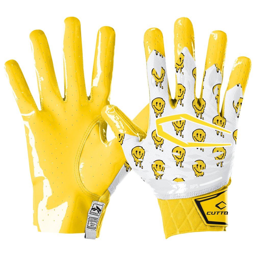 Cutters Limited Edition Football Gloves - Rev Pro 5.0 - Ultra Grip No Slip Wide Receiver (1 Pair) (Smile, Large)